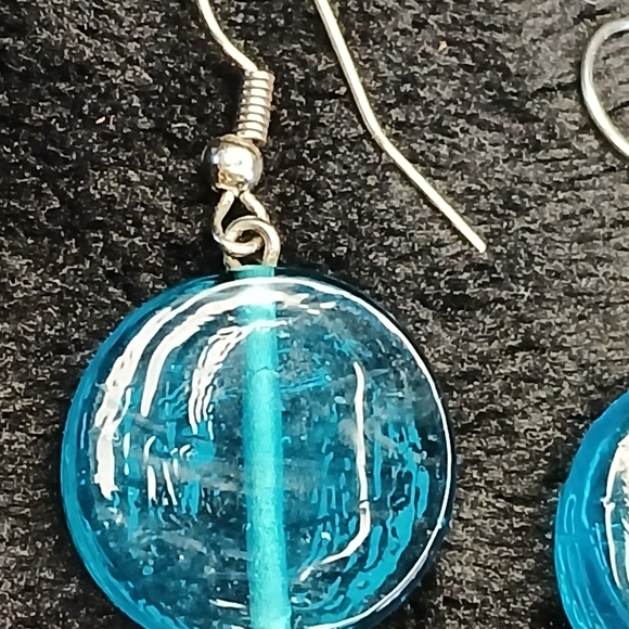 5$ Vintage Handmade Artist Elegant Blue and Silver Dangle Earrings Glass - Picture 3 of 6